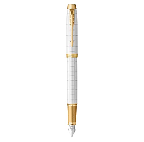 Parker IM Fountain Pen | Premium Pearl Lacquer with Gold Trim | Medium Point with Blue Ink Cartridge | Gift Box