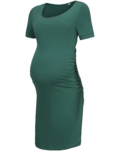 Kunindome Maternity Bodycon Dress, Short Sleeve Side Ruching Bodycon Dress, Green, Medium #TOP9