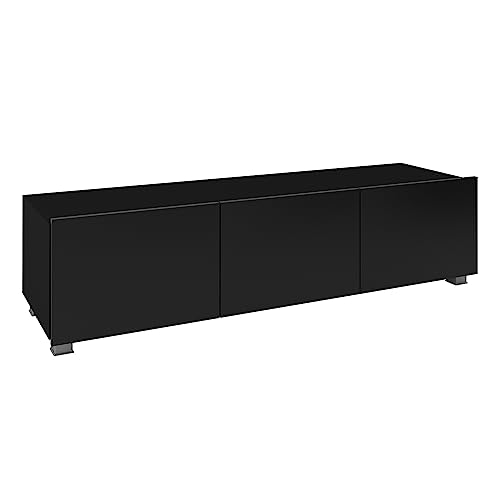 Lomadox Wohnwand Anbauwand schwarz Hochglanz 6-teilig Modern, mit 2 TV-Lowboards, 2 Hängevitrinen mit Beleuchtung, 2 Hängeschränke – Bild 4