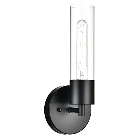 Onesto Lighting Zenda Black Wall Sconce Lighting with LED Bulb - Bathroom Vanity Light Fixture - Modern Indoor Interior Bedroom Wall Sconces with Clear Glass Shade Cover