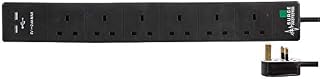 PRO ELEC PEL00116 6 Way 2 USB Surge Protected Extension Lead, 1m, Black