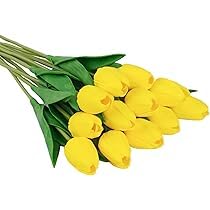 Image of CosaCentrum Beautiful Decorative Artificial Tulip Flower Bunches for Home decor (Yellow, Pack of 3)