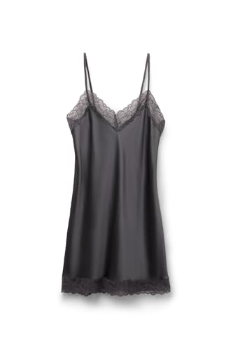 Intimissimi Woman's Silk Slip with Lace Insert Detail in Gray, Size M