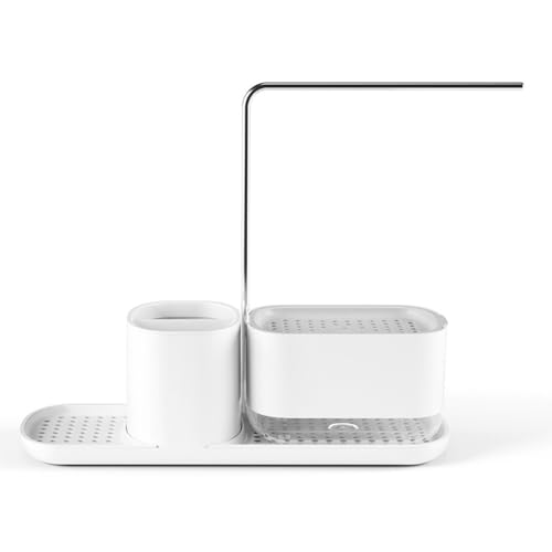 Fiyyuga プッシュソープディスペンサー、キッチン収納ラック、食器用洗剤ボックス、キッチンカウンターに適しています (ホワイト,1886)