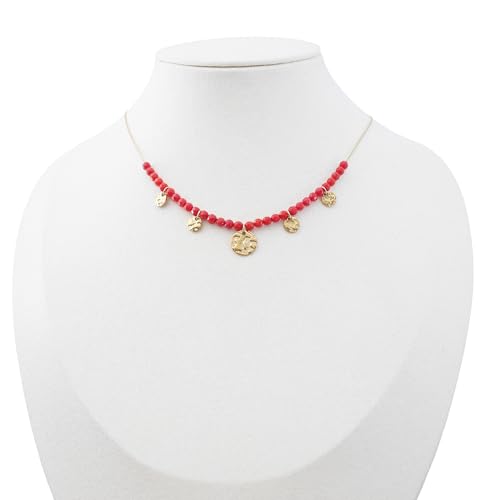 Collier ras-de-cou fin en acier inoxydable durable et pampilles rouges