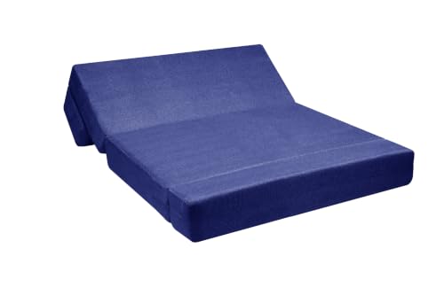 Image of Los Angeles Foldable Two Seater Sofa Cum Bed, Sofa Bed 4 X 6 Feet Jute Fabric Washable Cover Including Two Cushion Perfect for Living Room & Office,Guest Room - Blue Color