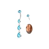 SOMEITIA 14G G23 Pure Titanium Dangle Belly Button Ring for Women Teardrop Belly Ring Barbell Dangling Clear CZ Navel Ring Hypoallergenic Navel Body Piercing Jewelry 10mm Blue