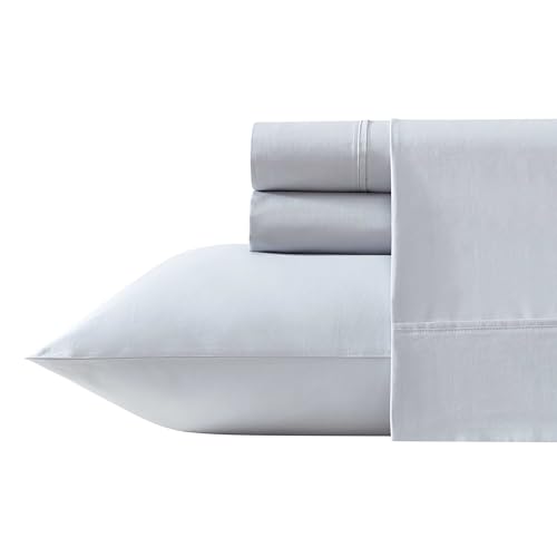 Vera Wang King Sheet Set 100% Egyptian Cotton Percale Bed Sheets with a Smooth & Crisp Feel Deep Pockets Bedding with Matching Fitted Sheet & Pillowcases (Blue)