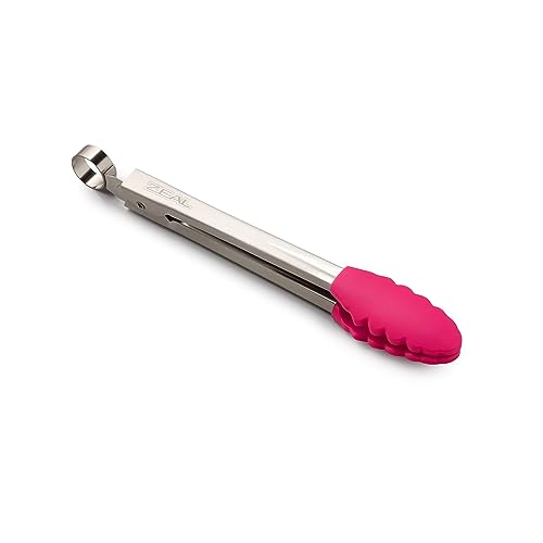 Image of Zeal Silicone Mini Kitchen Cooking Tongs with Stainless Steel Handle – Perfect for Cooking, Grilling, BBQ, Air Fryer, and More, Heat-Resistant, BPA-Free, and Easy-to-Clean, 20cm, Neon Pink
