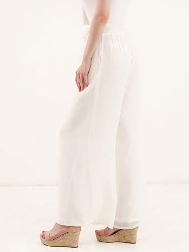Women's Chiffon Work Beach Wide Leg Palazzo Pants Elastic Waist Trouser tie3