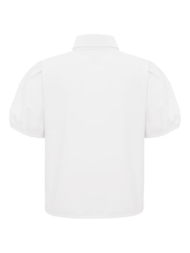 Kids Girls Puff Short Sleeve Button Down Shirt Collared School Blouse Summer Cute Tie Up Top4