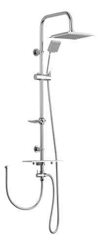 aquaSu® Basic Duschsystem 914 | Ø 7,5 cm Handbrause mit Regenstrahl | Ø 20 x 20 cm Kopfbrause | Anti-Kalk | Wassersparend | 95 cm Duschstange | Metall-Brauseschläuche Typ 1/2 ' | Chrom | 72791 4