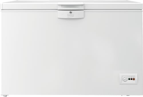 Beko HSM27050 Gefriertruhe, Kühltruhe, 284 l Nutzvolumen, 2 Gefriergutkörbe, Temperaturalarm, abschließbar, LED-Anzeigesystem, Innenbeleuchtung, 36 db(A), Transportrollen, Weiß