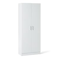 Amazon Basics Storage Cabinet for Kitchen, Hallway, Tall Freestanding Cupboard, Narrow Pantry Organizer with 2 Doors, Adjustable Shelves, White, 60 x 31.5 x 152.5 cm