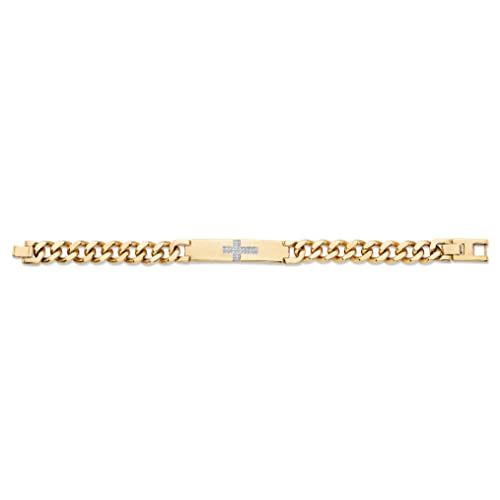 Palmbeach Jewelry Men's Gold-Plated Round Genuine Diamond Cross Curb Link Bracelet (1/7 Cttw, I Color, I3 Clarity) #TOP3