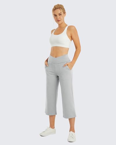 Image of G4Free Capri Pants for Women Wide Leg Yoga Dress Capris with Pockets Cross Loose Casual Work Crop Pants