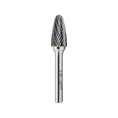 SF-5 Tungsten Carbide Burr Tree Shape Radius End Double Cut Rotary Burr File (1/2” Cutter Dia X 1”Cutter Length) with 1/4'' Shank, by LU&MN