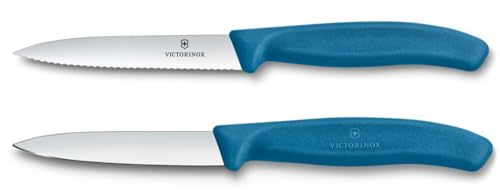 Victorinox Swiss Classic, Tomato and Vegetable Knife Set, 2-Piece, Extra Sharp Blade, Plastic Handle, Stainless Steel, Swiss Made, Blue