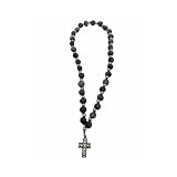 TheHolyArt Pulsera de cuerda de oración griega ortodoxa hecha a mano con cuentas, cuentas de cristal negro, pulsera cristiana Chotki