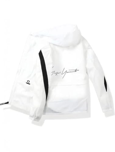 Image of Men's Hooded Windbreaker Jacket Lightweight Full Zip Color Block Casual Coat Water Resistant Outdoor Sports Hiking Running Travel Fashion Hoodie for Men