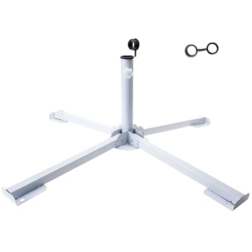 TUXUNQING Support De Parasol Métallique Pliable, Socle Croix Antirouille, Adapté Aux Poteaux 2,5–3,4 Cm, Joint en Caoutchouc (Blanc)