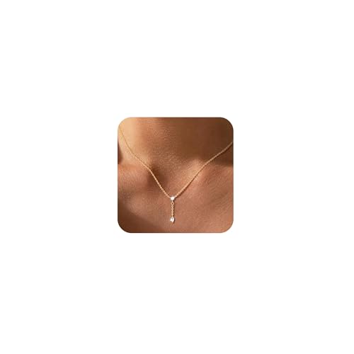 Gold/Silver Necklaces for Women, Dainty 14K Real Gold/Sterling Silver Plated Y-Shaped Necklace CZ Drop Chain Pendant Necklace Trendy Jewelry Gifts for Women