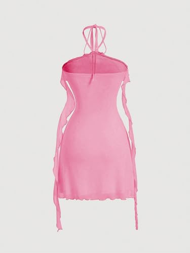 Image of GORGLITTER Women's Halter Strapless Club Y2K Cocktail Birthday Mini Dress | Red Halter Dress, Club Outfits, Clubbing Dresses for Women, Going Out Dresses, Tea Party Mini Dress