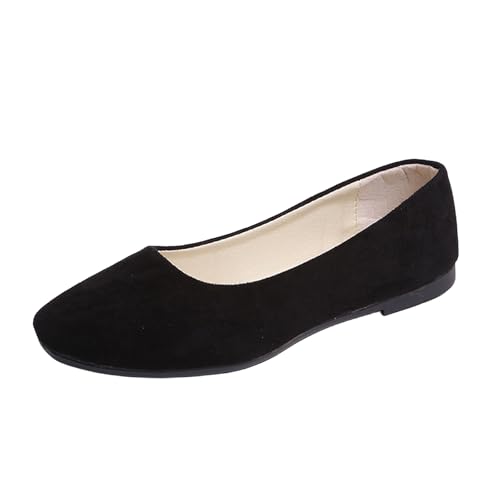 Flat Shoes for Women Pointed Toe Ballet Flats Dressy Suede Work Flats Casual Business Loafer Fashion Slip On Short Boots Comfortable Walking Dance Boot Black