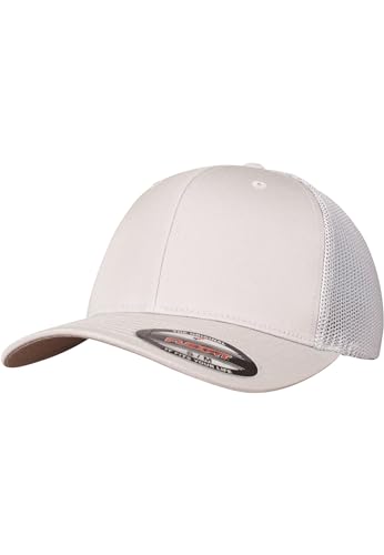 Image of Flexfit Trucker Mesh Fitted Cap | 6-Panel, Mid-Profile, Stretchable Mesh Backing, Flexfit Sweatband, Curved Visor, Silver Undervisor