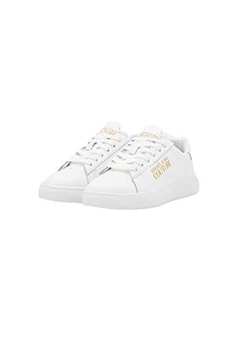 VERSACE JEANS COUTURE Woman White Leather Sneakers with Gold Logo and Lightweight Sole 72VA3SG72