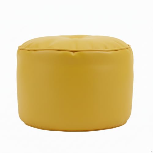 Image of Premium Faux Leather Footstool /Footrest /Pouffe | EPS Beans Filled | Ready to Use | Soft Cushioned Ottoman | Durable Leatherette Finish | Living Room, Bedroom & Office Color- (Yellow)