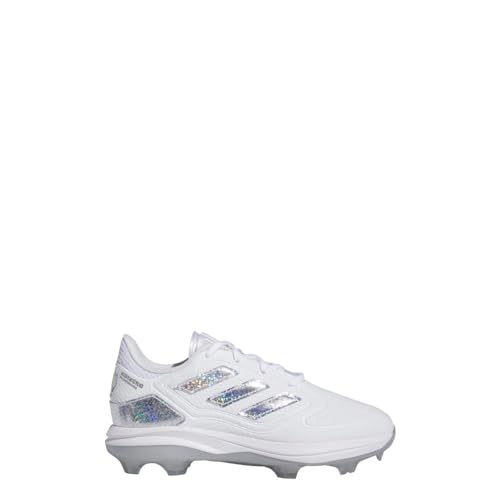 adidas Unisex-Child Purehustle 3 Md Softball Shoe, Cloud White/Silver Metallic/Team Sol, 5 Big Kid