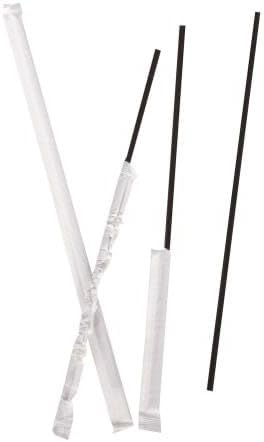 Black Plastic Coffee and Cocktail Stirrer Sticks, 8 Inch, 750 Count, 4 Box Pack, Paper Wrapped