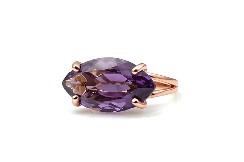 Bague améthyste marquise en or rose pour femme, bijou de février