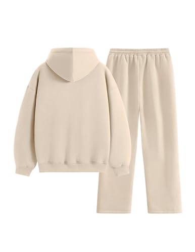 Aelfric Eden Womens Sweatsuits 2 Piece Set Oversized Fleece Hoodie and Sweatpants Track Suits Sweat Matching Lounge Pants Fall Beige Large — view 2