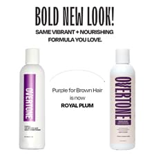 Image of Overtone Daily Color Depositing Conditioner - 8oz Temporary Coloring Conditioner with Shea Butter & Coconut Oil - Refresh Color & Prevent Fading - Vegan & Cruelty-Free, Purple for Brown is Royal Plum