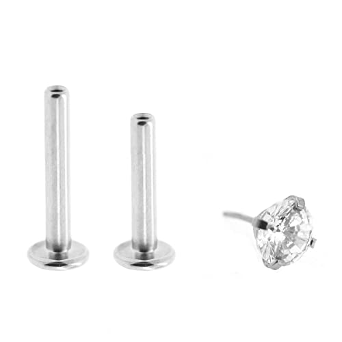 Newkeepsr 2Pcs-18Ga G23 Titanium Press Fit Threadless Push Pop In 2.5Mm Cubic Zirconia Top Labret Lip Monroe Nose Stud Tragus #TOP1