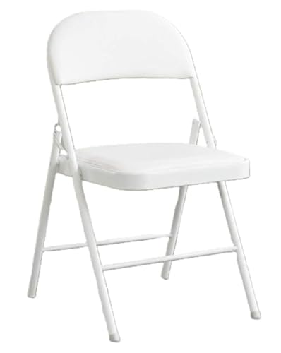 HOMION Folding, Desk Chair, Padded Light Weight, Space Saving, Silver Frame, Faux Leather Deep Thick Padded Seat (1, White)