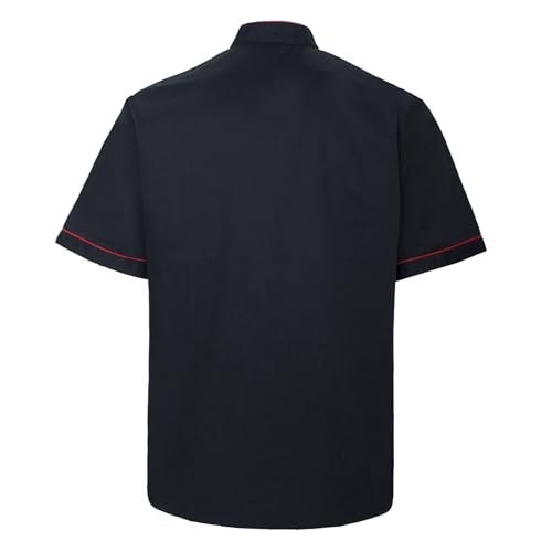 TopTie Unisex Short Sleeve Chef Coat Jacket, Black with Red