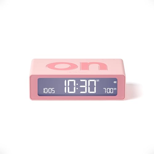 Lexon Flip Mini Réveil Matin de Voyage, Horloge numérique LED on/Off à luminosité réglable, Rechargeable et Tactile, idéal comme réveil de Chevet - Rose Doux