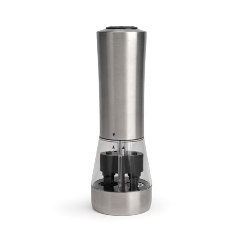 MENASTYL - Moulin électrique à sel et poivre 2 en 1 en acier inoxydable avec broyeur en céramique ajustable - Double compartiment transparent - Facile à remplir et à entretenir - 5050165