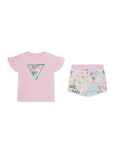 GUESS 2-teiliges Set, Öko-Logo T-Shirt mit kurzen Ärmeln und Aktiv-Shorts, Taffy Pink, 4