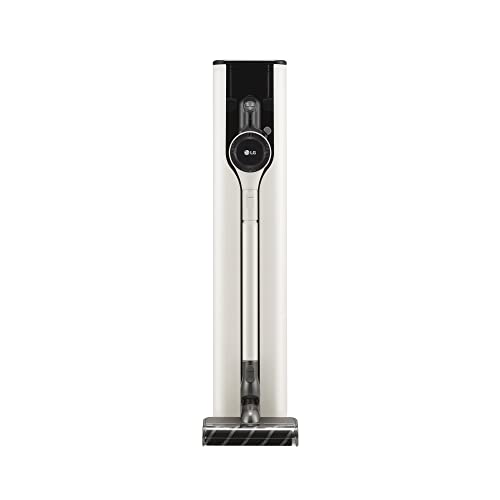 LG Lanyard met all-in-one tower A9T-ULTRA1C, draadloze stofzuiger met automatische lediging, 200 W, levensduur 120 min, 4 borstels en 2 accessoires, HEPA-filter en UVC-hygiëne, wifi, beige