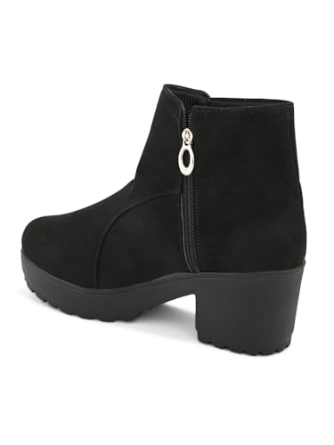 Image of XE Looks 100% Vegan Leather Women's Black Suede Ankle Boots for Women | Chunky Heel with Decorative Studs | Comfortable & Stylish Winter Boots For Girls & Women