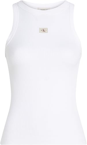 Calvin Klein Damen Tank Top Woven Label Rib Slim Fit, Weiß (Brilliant White), XXXL – Ansicht 5