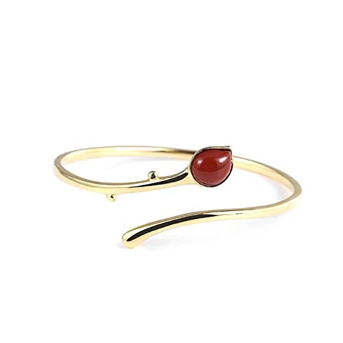 Agate rouge incrustée sur bracelet rose en argent S925 ajustable