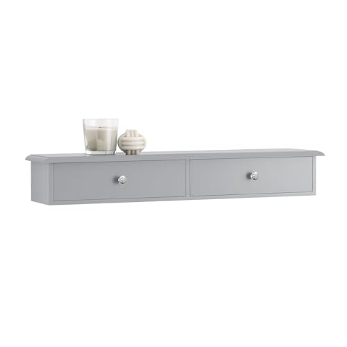 SoBuy Wall Shelf Floating Shelf Wall Storage Unit with 2 Drawers Grey W64 x D15 x H10cm FRG43-HG