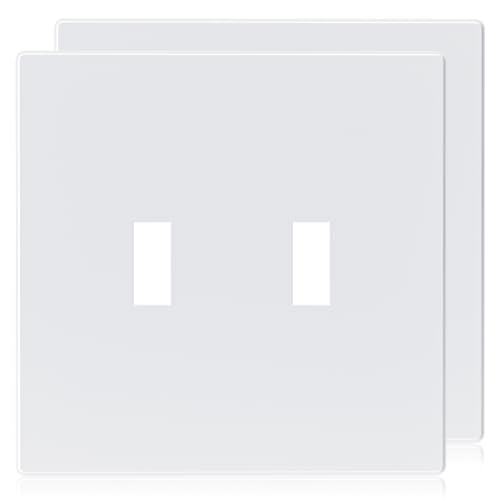 ELEGRP 2-Gang Screwless Toggle Switch Wall Plates, Mid-Size Unbreakable Thermoplastic Faceplate Cover for Wall Switch & Toggle Dimmer Switch, UL Listed (2 Pack, Matte White)