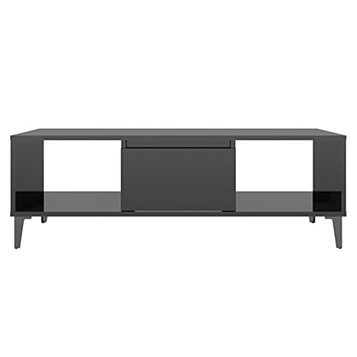 Table basse noire brillante table de salon moderne bois métal - 7