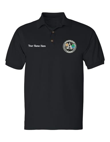 ALLNTRENDS Men's Polo T Shirt Apollo NASA Personalized Embroidered Space Force Novelty Shirt (L, Personalized)